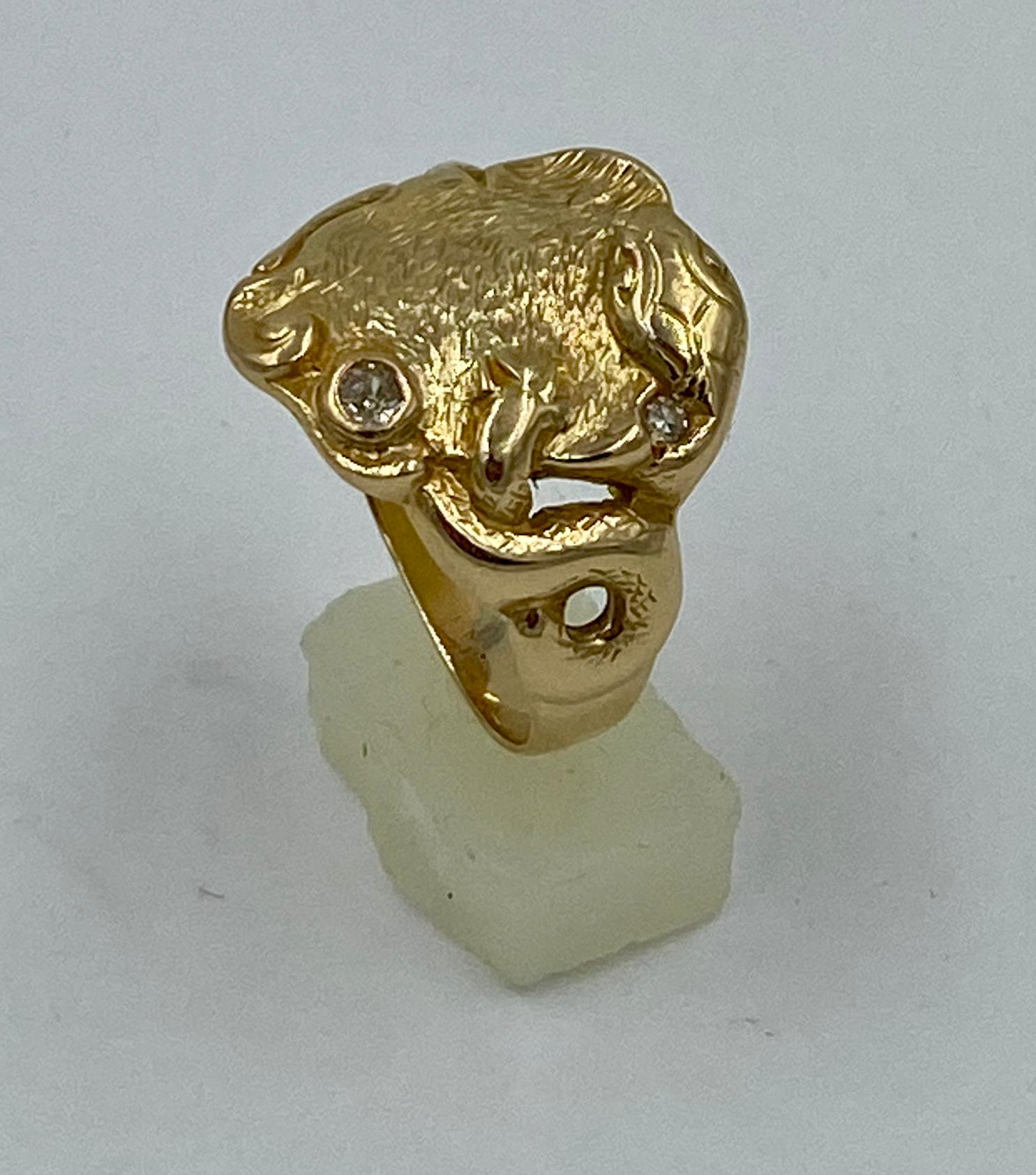 Art Nouveau Snake Lily Pad Ring Old Mine Cut Diamond Gold Antique 1