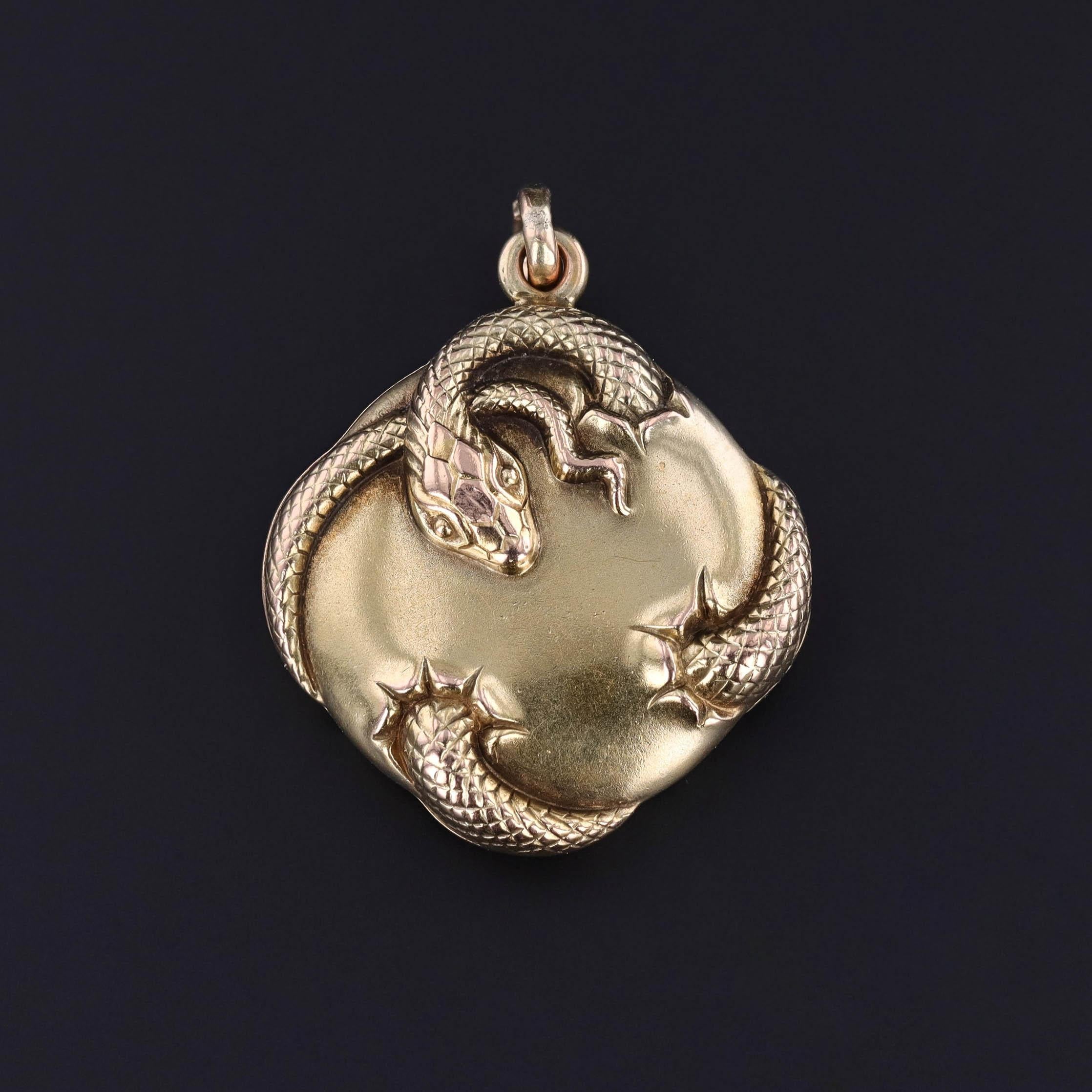 Women's Art Nouveau Snake Locket of 14k Gold For Sale