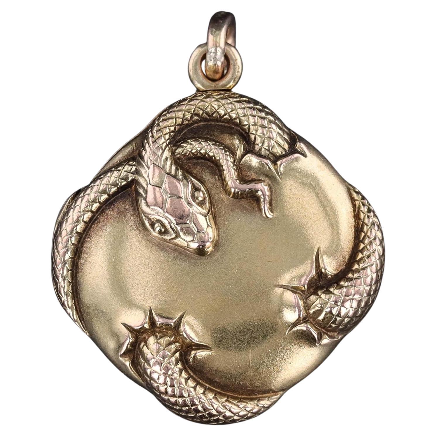 Art Nouveau Snake Locket of 14k Gold