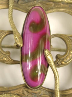 Art Nouveau Snake Venetian Glass Serpent Brooch Pin