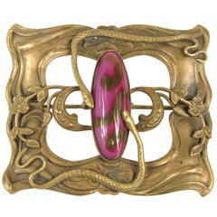 Art Nouveau Snake Venetian glass serpent Brooch Pin 