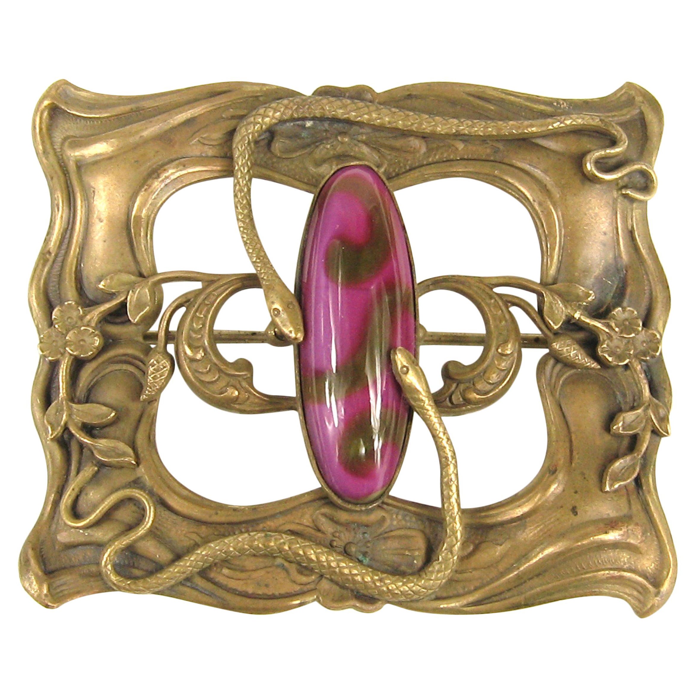 Art Nouveau Serpiente Broche de cristal veneciano