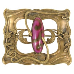 Art Nouveau Snake Venetian Glass Serpent Brooch Pin