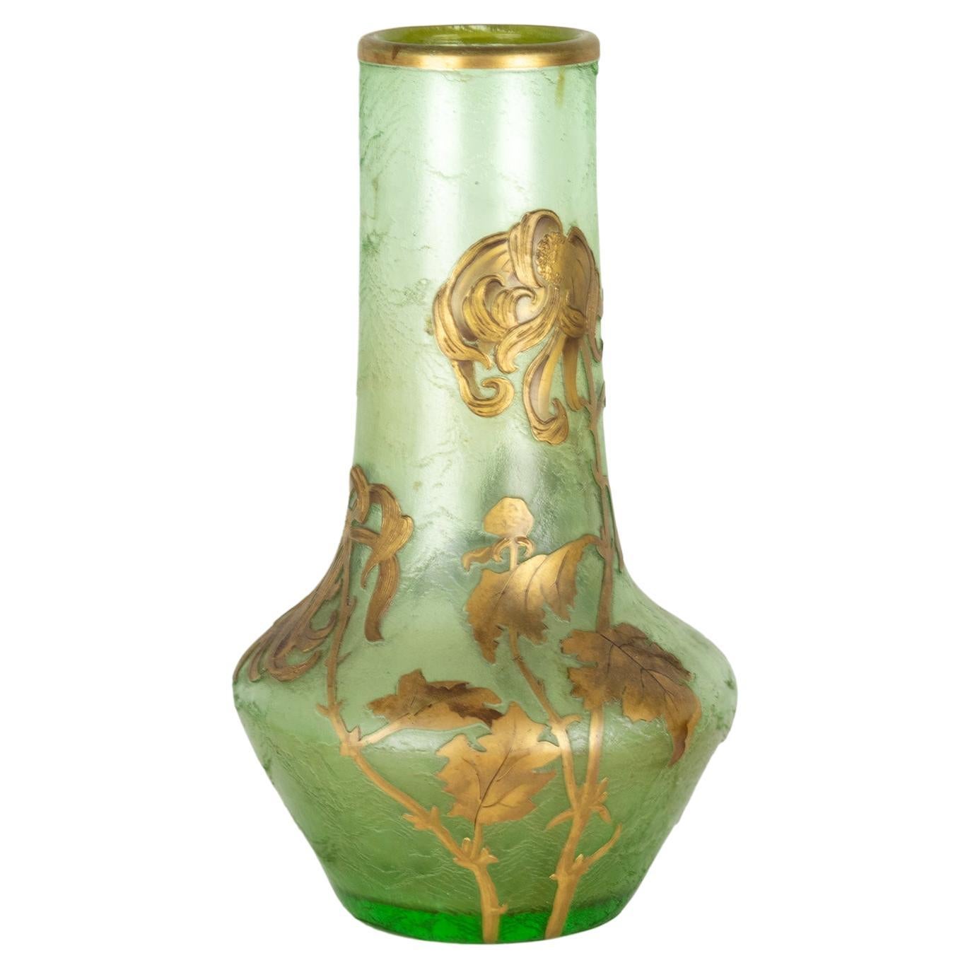 Vaso in vetro verde morbido Art Nouveau, Mont Joye, Francia, 1880-1900 in vendita