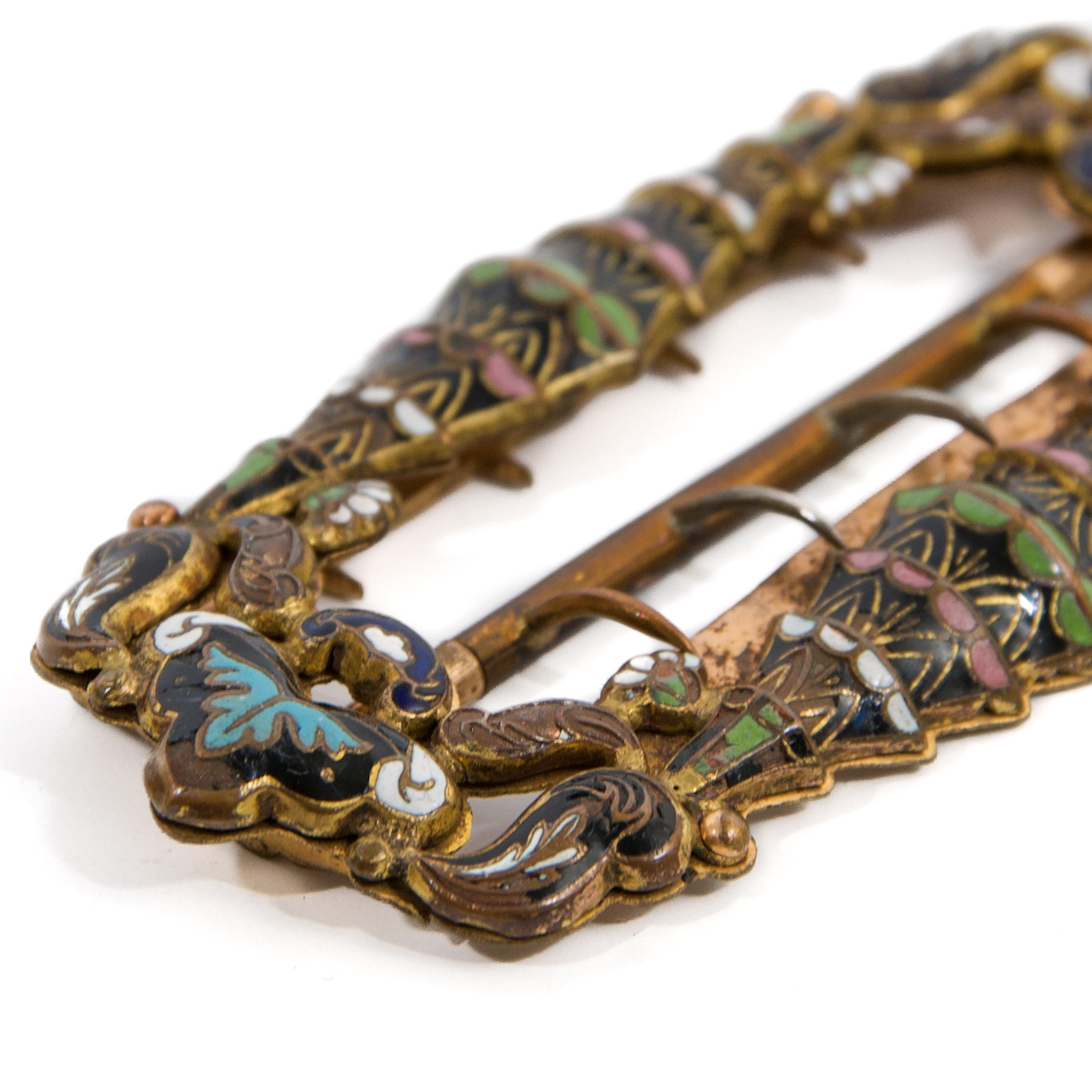 Boucle papyrus émaillée noire et douce de style Art nouveau en vente 5
