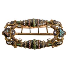 Antique Art Nouveau Soft Pastel Colors and Black Enameled Papyrus Buckle