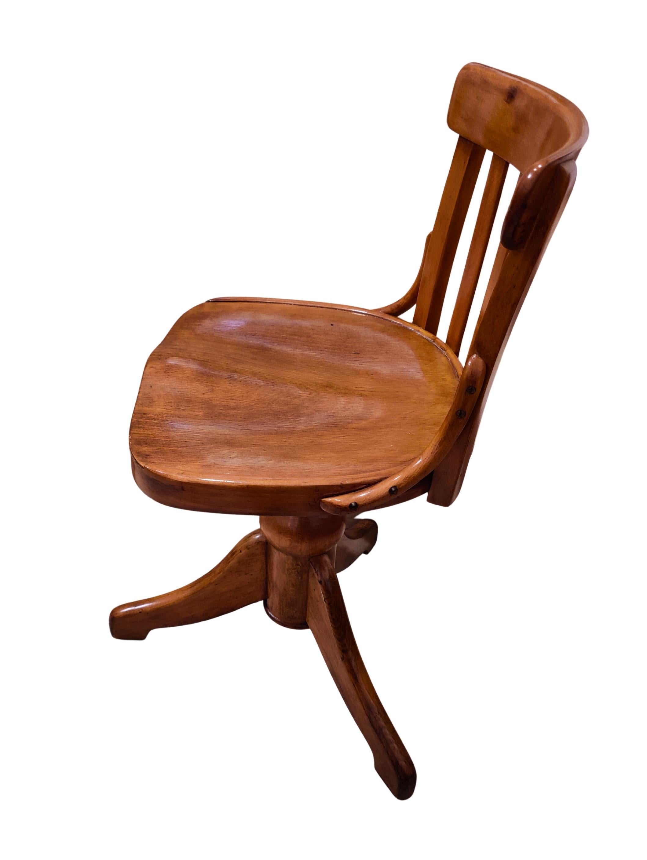 German Art Nouveau Solid Beechwood Swivel Chair, Height Adjustable, circa 1900 For Sale
