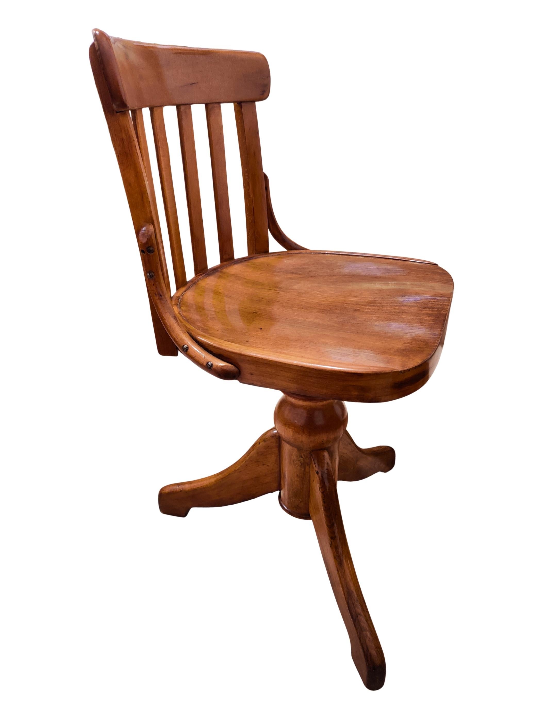 Early 20th Century Art Nouveau Solid Beechwood Swivel Chair, Height Adjustable, circa 1900 For Sale