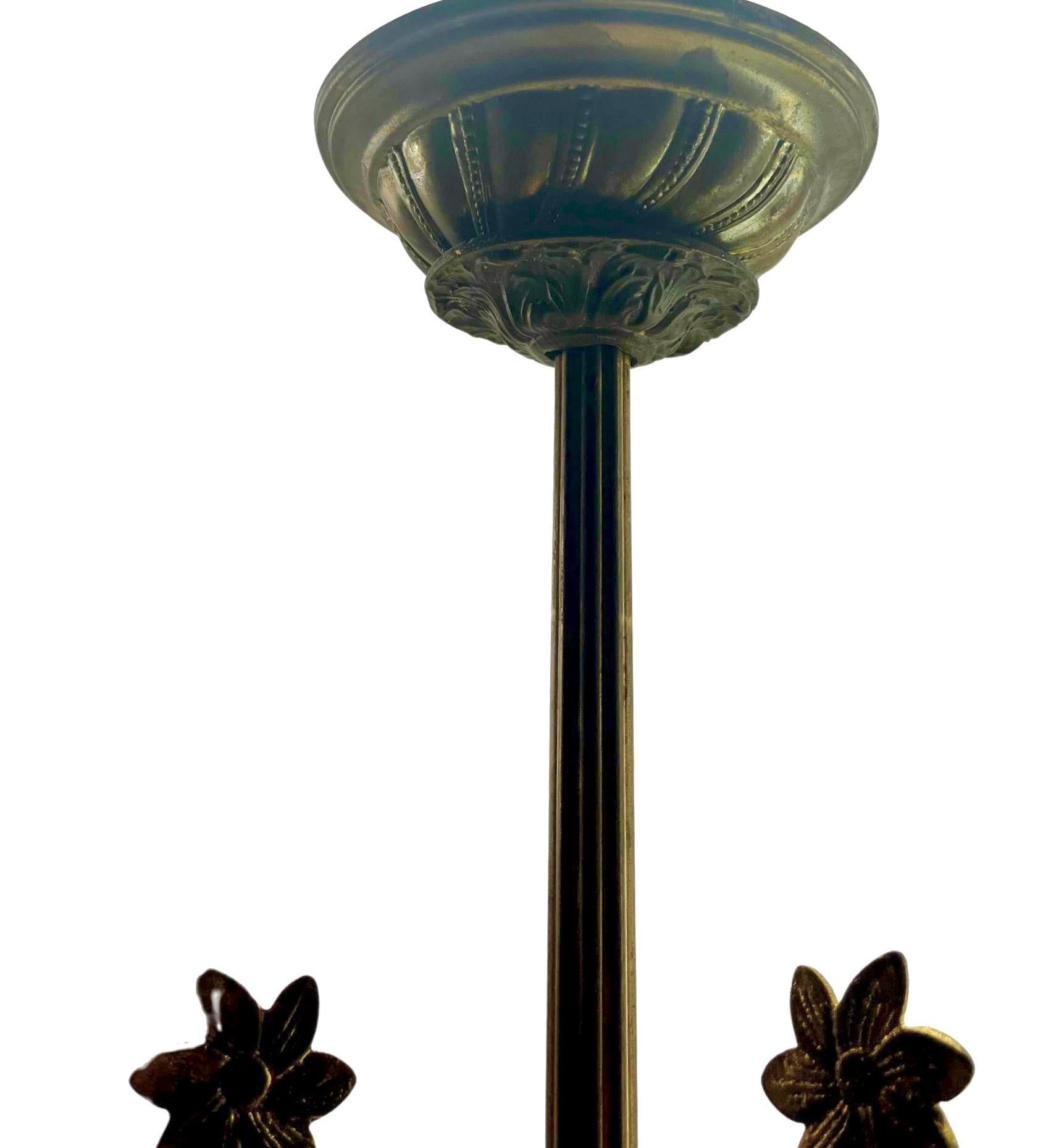 Art Nouveau Solid Brass Chandelier With Floral Decorations  1930s For Sale 4