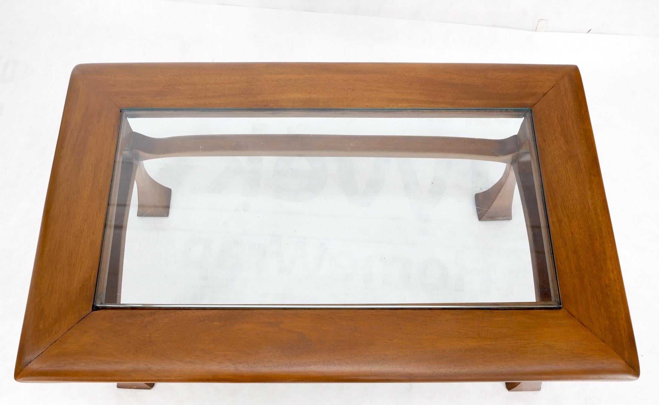 Art Nouveau Solid Carved Teak Unusual Rectangle Coffee Table Thick Glass Top For Sale 6
