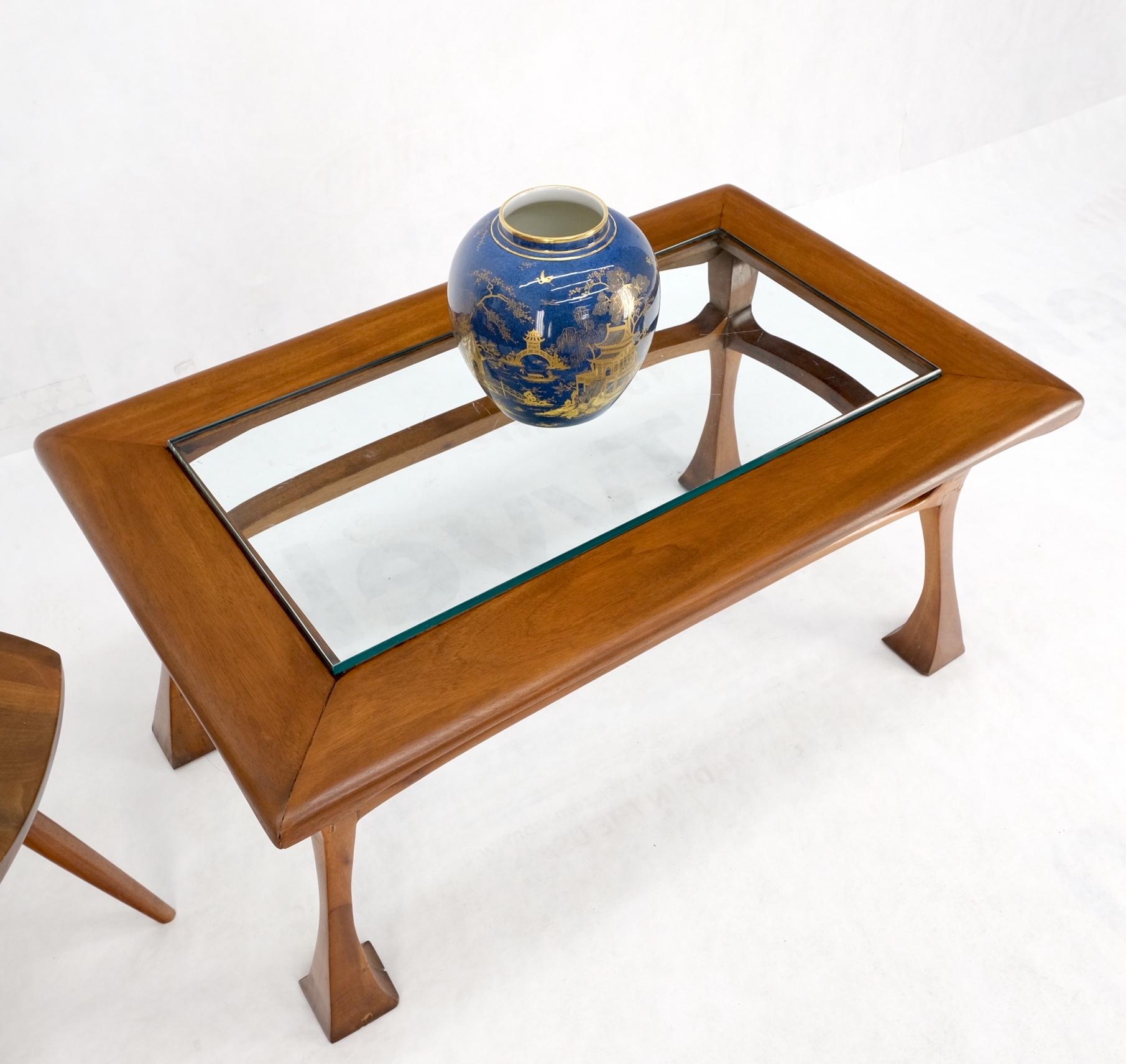 Art Nouveau Solid Carved Teak Unusual Rectangle Coffee Table Thick Glass Top For Sale 8