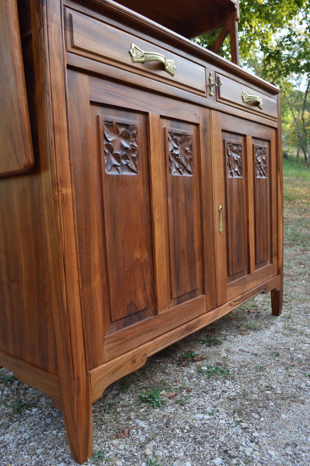 Art Nouveau Solid Cherrywood Carved Buffet, by La Ruche, circa 1911 For Sale 7
