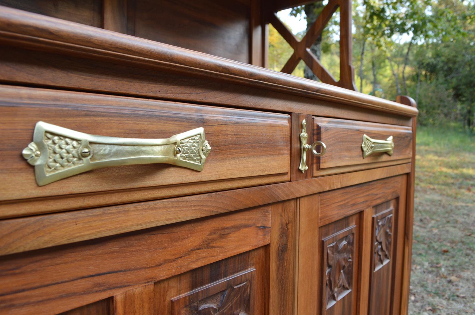 Art Nouveau Solid Cherrywood Carved Buffet, by La Ruche, circa 1911 For Sale 8
