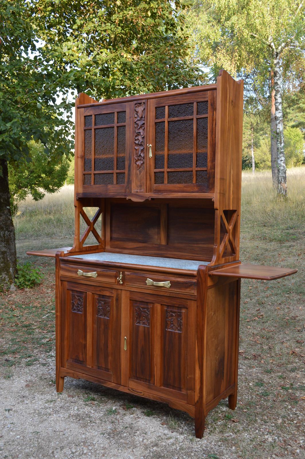 Early 20th Century Art Nouveau Solid Cherrywood Carved Buffet, by La Ruche, circa 1911 For Sale