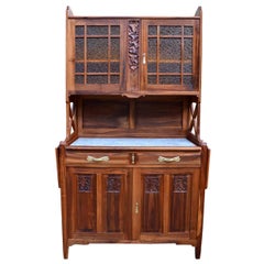 Antique Art Nouveau Solid Cherrywood Carved Buffet, by La Ruche, circa 1911