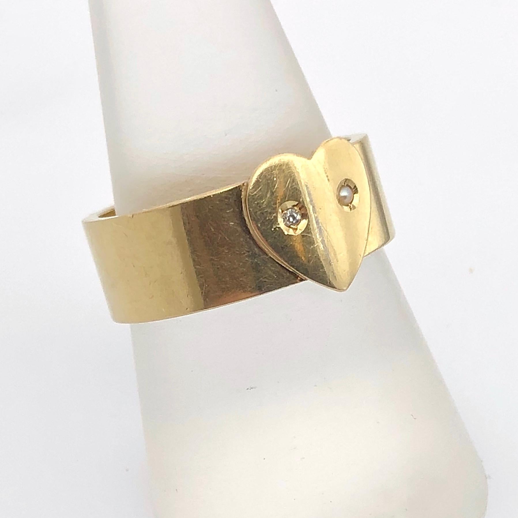 Alliance d'amitié ou de mariage en or massif Art Nouveau avec diamant et perle de rocaille État moyen - En vente à MELBOURNE, VIC