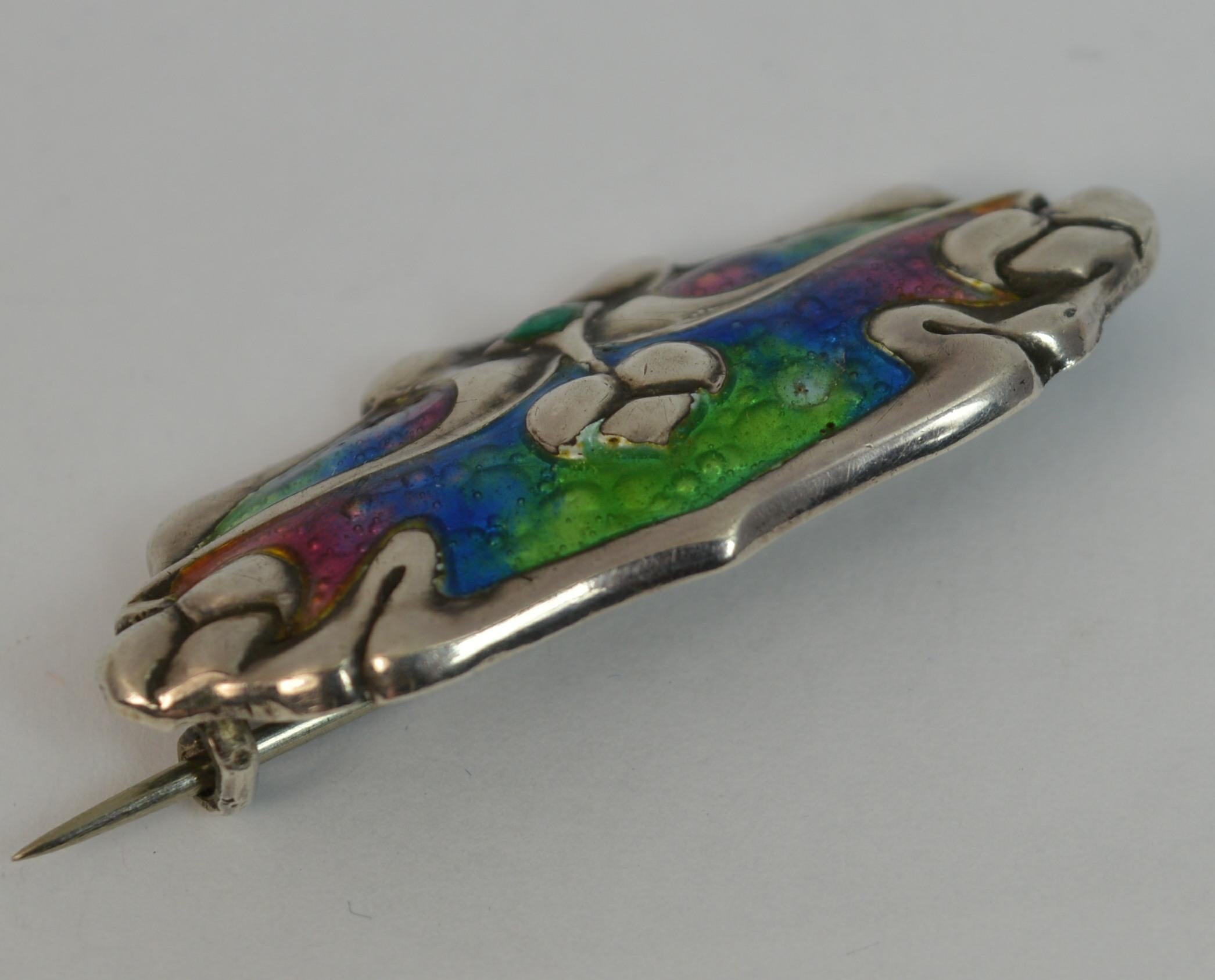 Women's Art Nouveau Solid Silver and Enamel Brooch, circa 1910