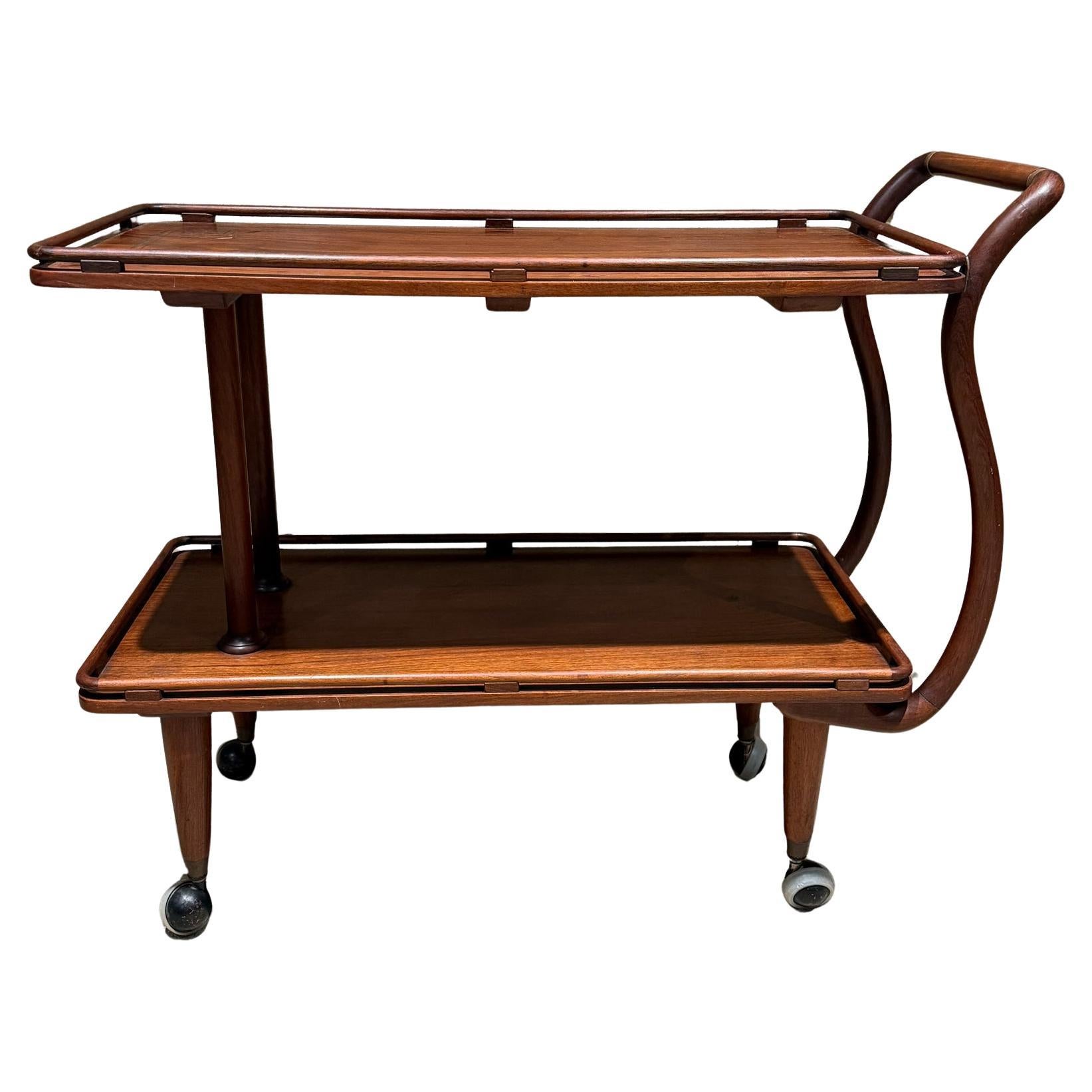 Art Nouveau Solid Wood Service Table Cart Mid Century Modern Dry Bar For Sale