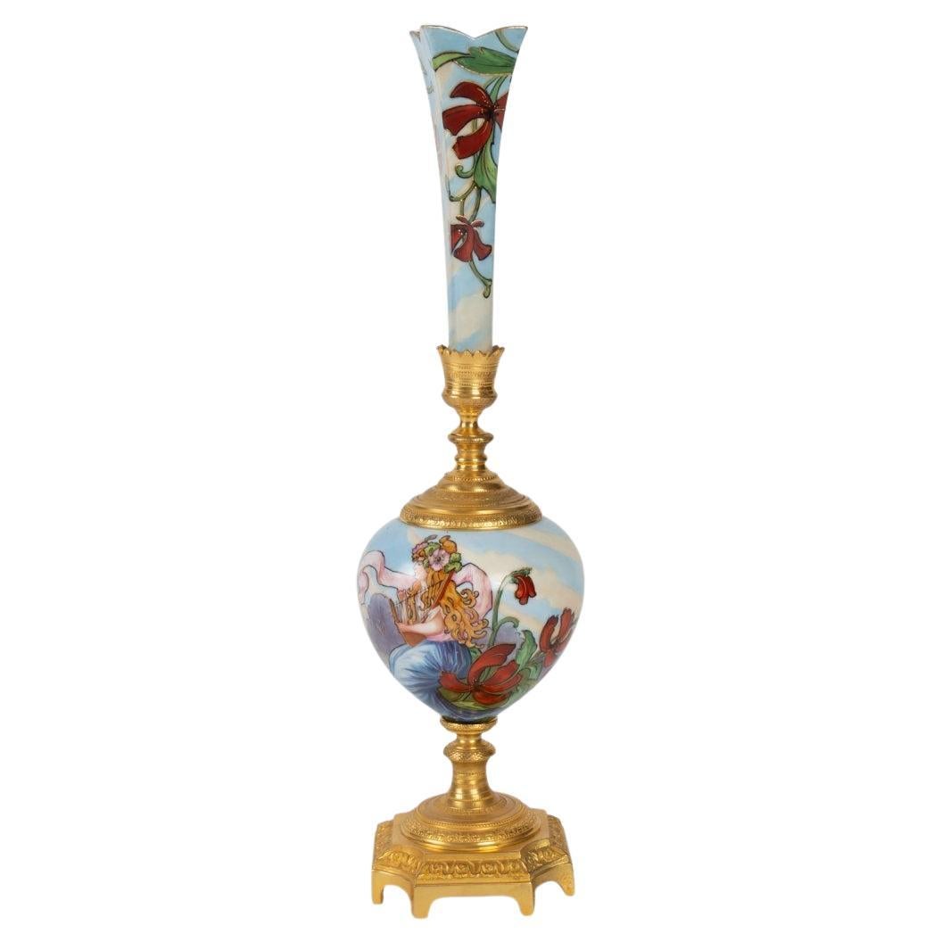 Art Nouveau Soliflore Vase with Women and Flowers, 1900's Period