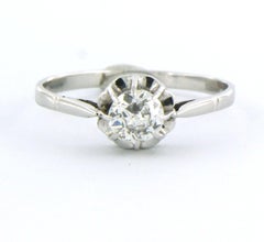 ART NOUVEAU Solitaire ring with old mine cut diamond up to 0.50ct 14k gold