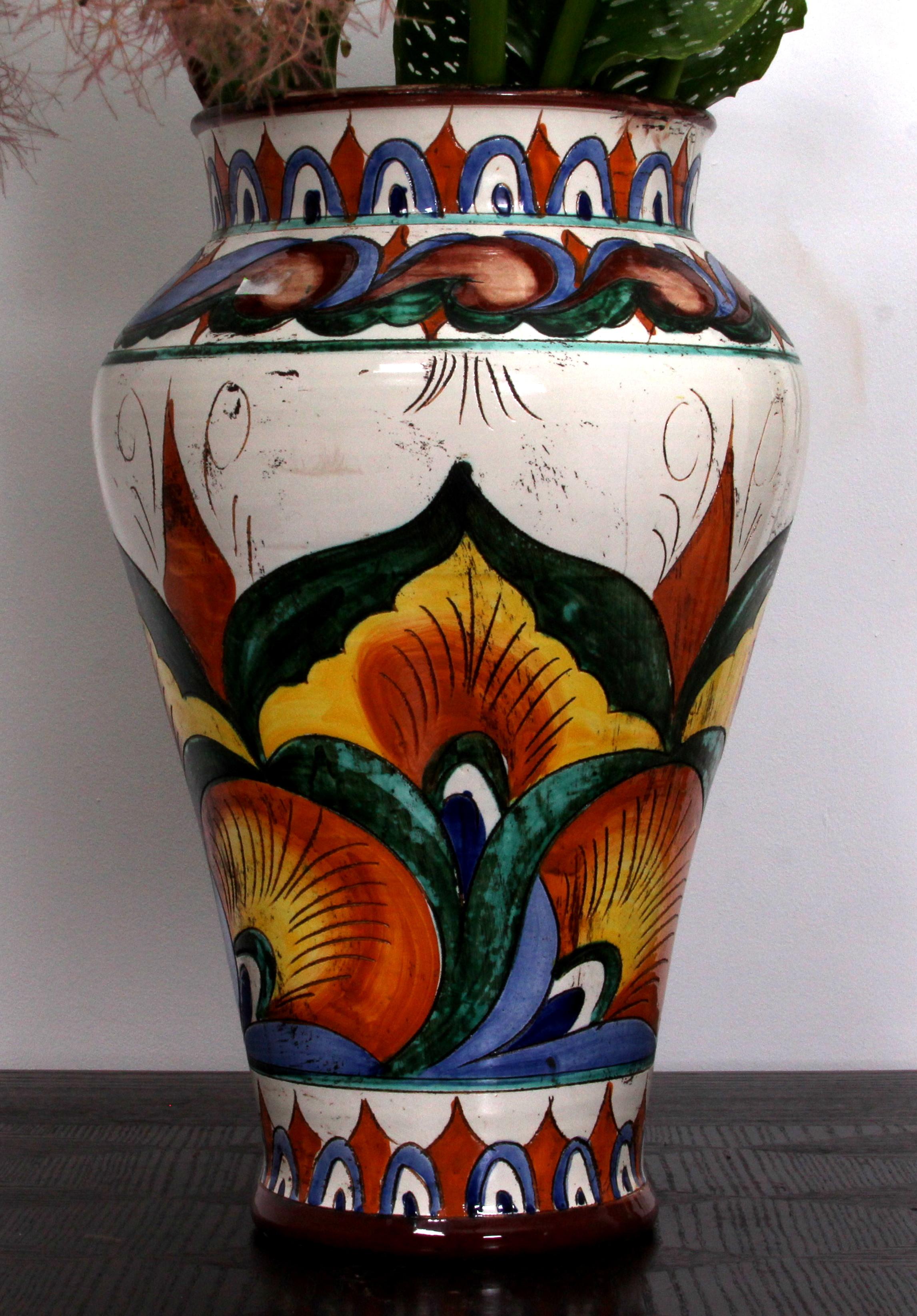 Art Nouveau Southern French Fayance art pottery FLOOR VASE rare colours&pattern For Sale 6