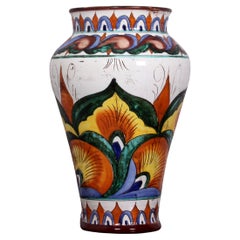 Vaso da terra in ceramica Art Nouveau del sud della Francia Fayance, raro nei colori e nei motivi