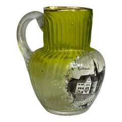 Art Nouveau Souvenir Glass Creamer or Small Vase Antique, German Glassware