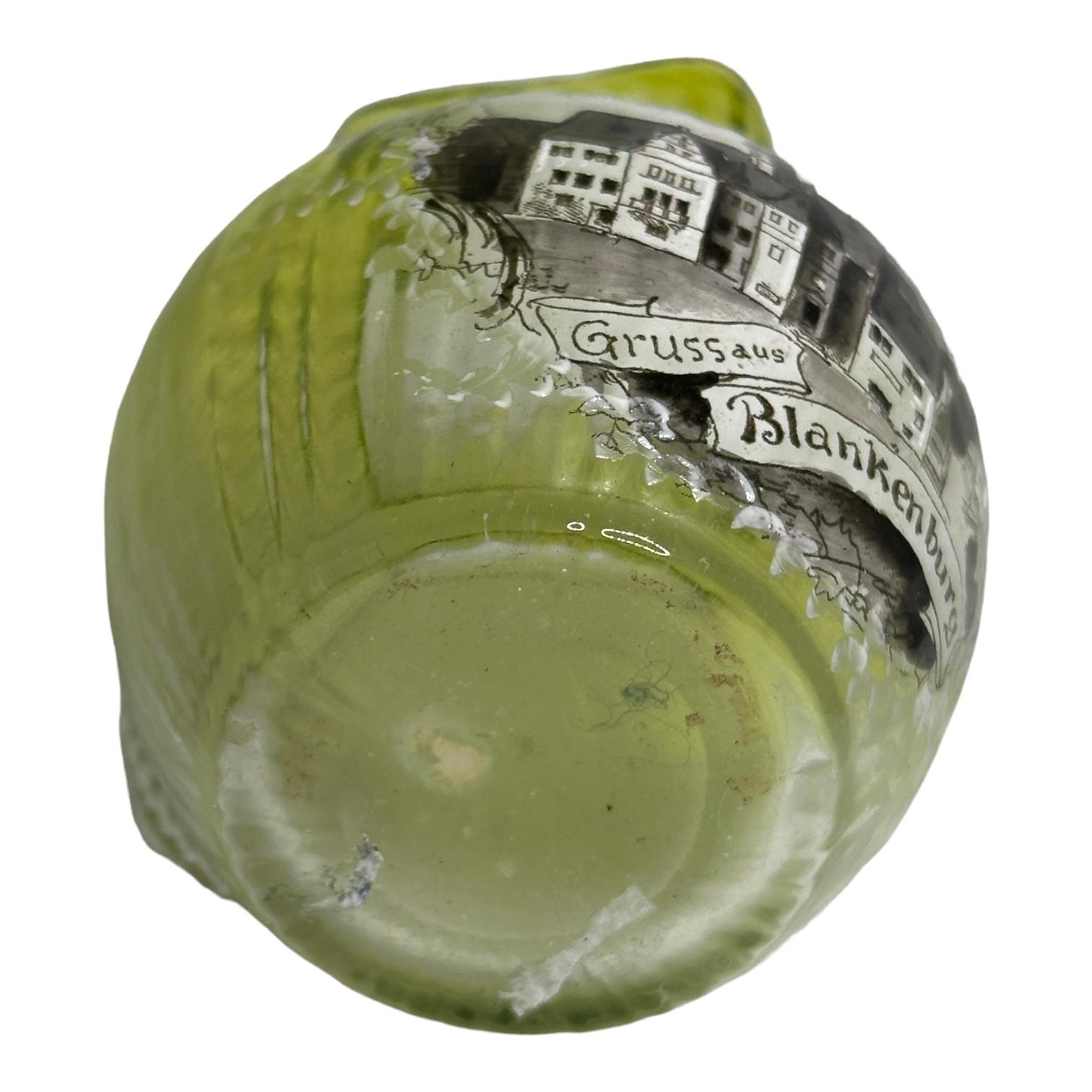 Jugendstil- Souvenir-Glas Milchkännchen- oder Kleine Vase Antik, deutsches Glaswaren im Angebot 1
