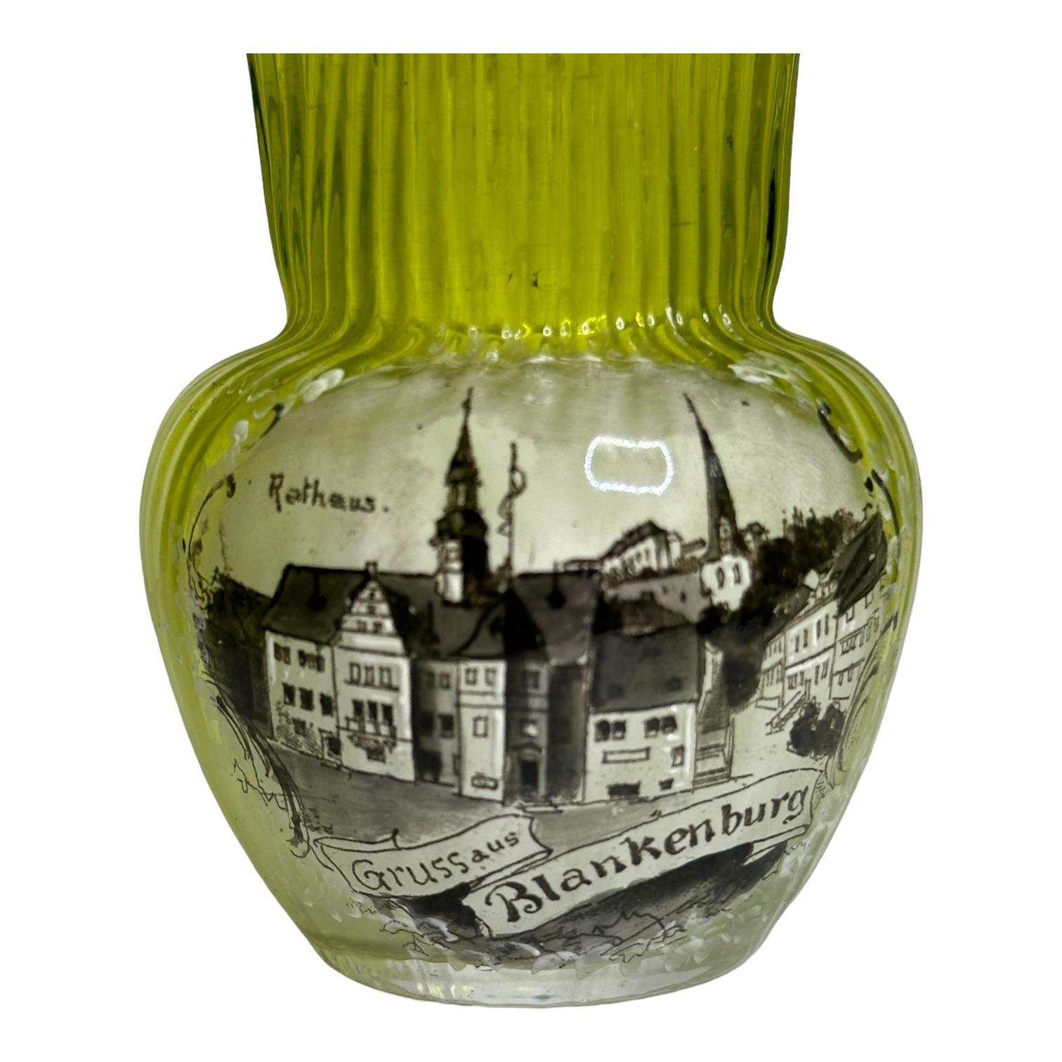 Jugendstil- Souvenir-Glas Milchkännchen- oder Kleine Vase Antik, deutsches Glaswaren im Angebot 2