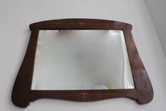 Art Nouveau Spanish Wood Wall Large Bevelled Mirror, 1900s
