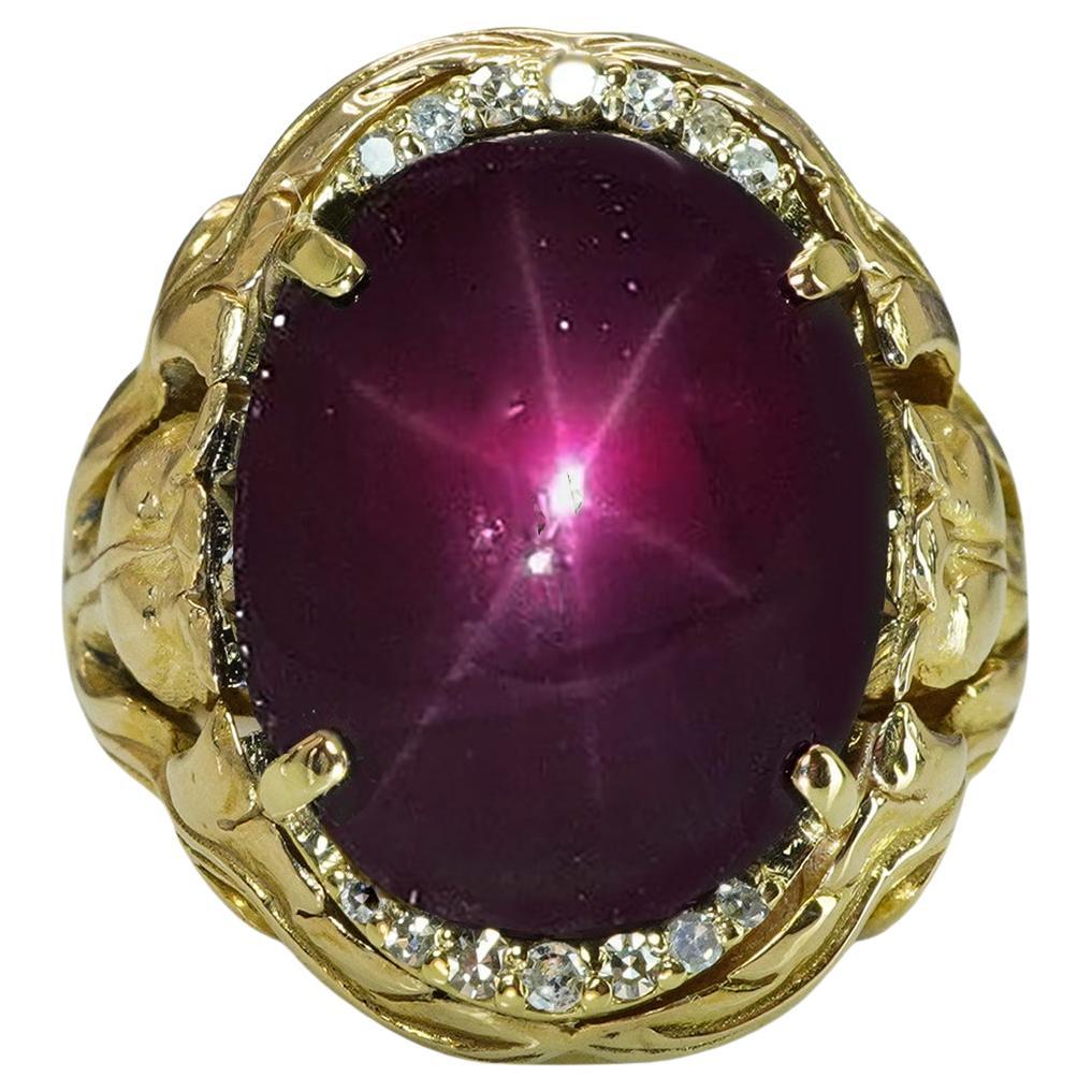 Jugendstil Spaulding GIA 9,4ct Natural Star Ruby Diamond Ring 18K Gold Designer im Angebot