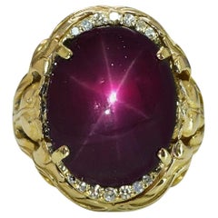 Art Nouveau Spaulding GIA 9.4ct Natural Star Ruby Diamond Ring 18K Gold Designer
