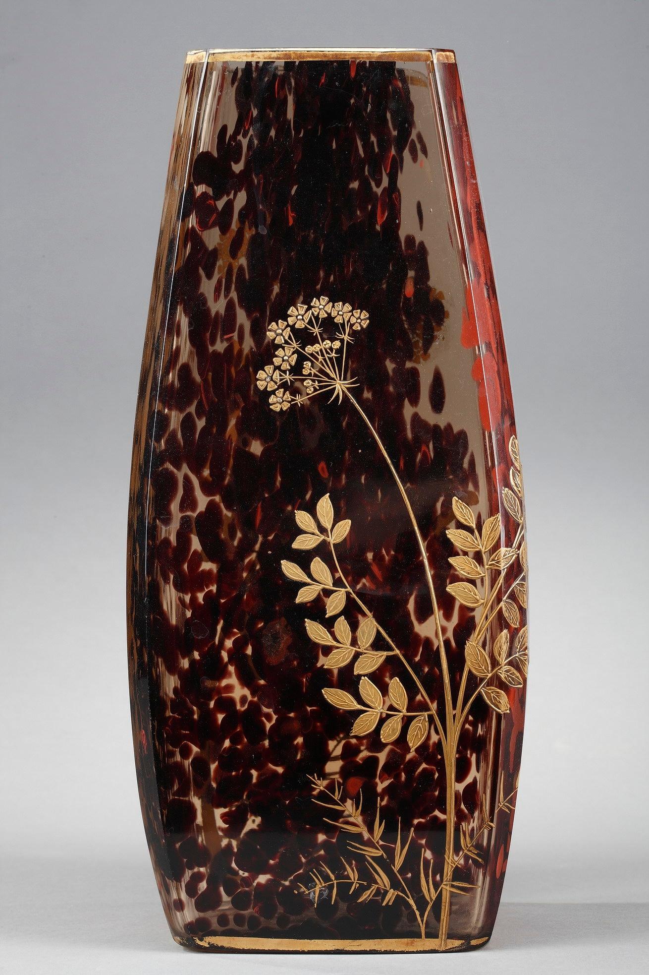 French Art Nouveau Speckled Glass Vase Attributed to Ernest Léveillé For Sale