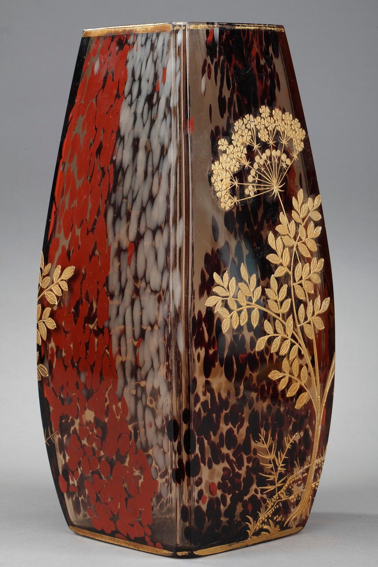 19th Century Art Nouveau Speckled Glass Vase Attributed to Ernest Léveillé For Sale