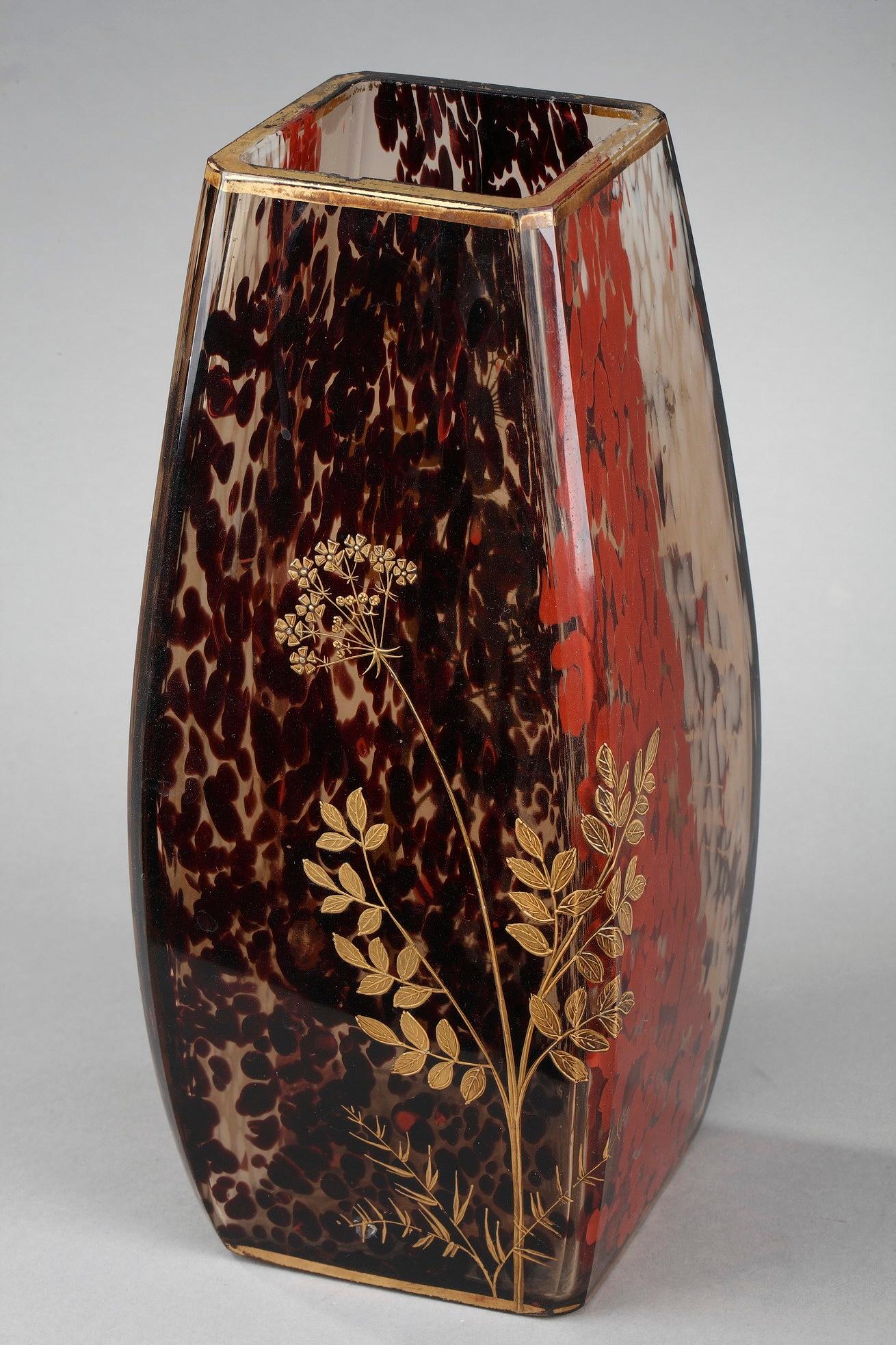 Vase aus gesprenkeltem Glas im Jugendstil, Ernest Lveill zugeschrieben im Angebot 1