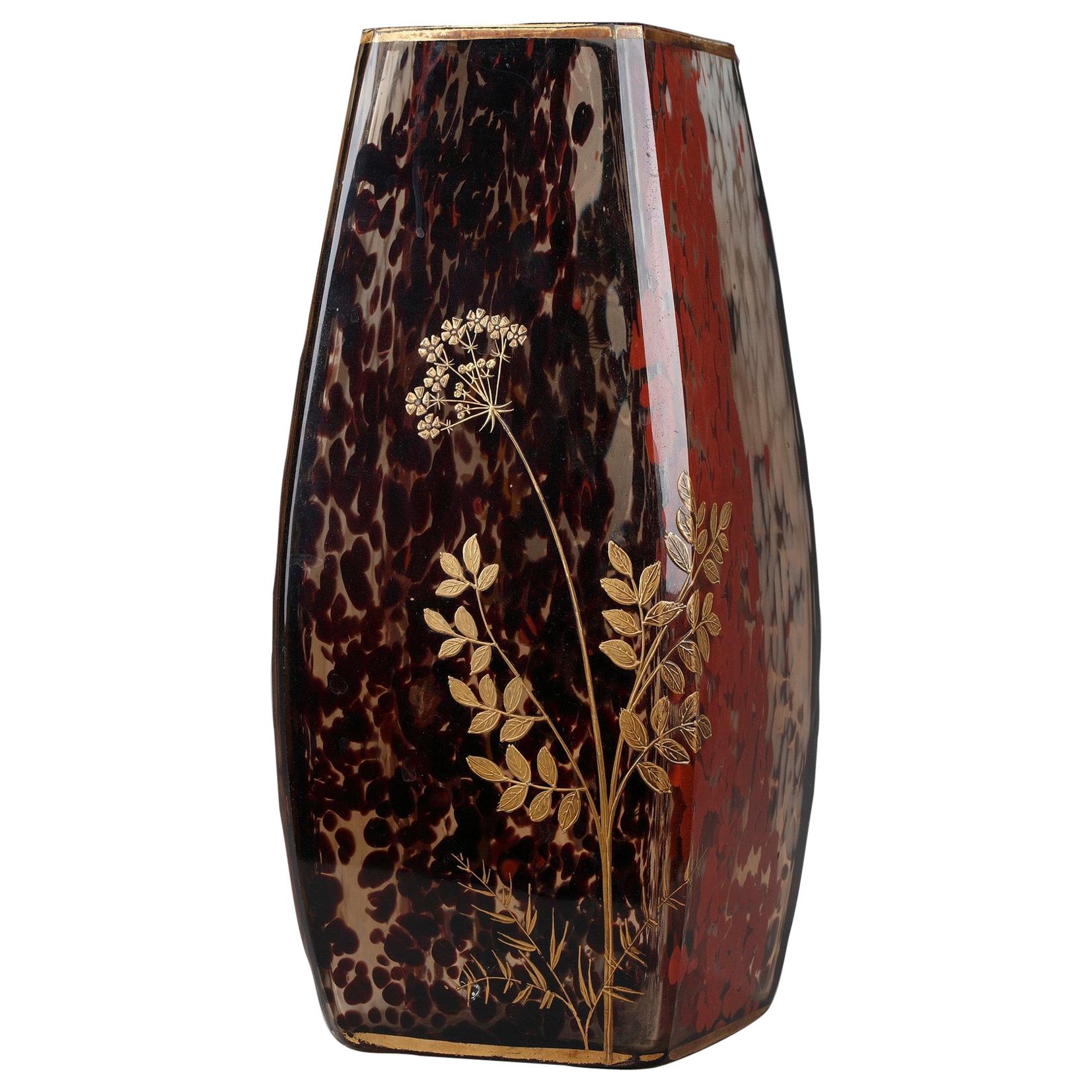 Art Nouveau Speckled Glass Vase Attributed to Ernest Léveillé