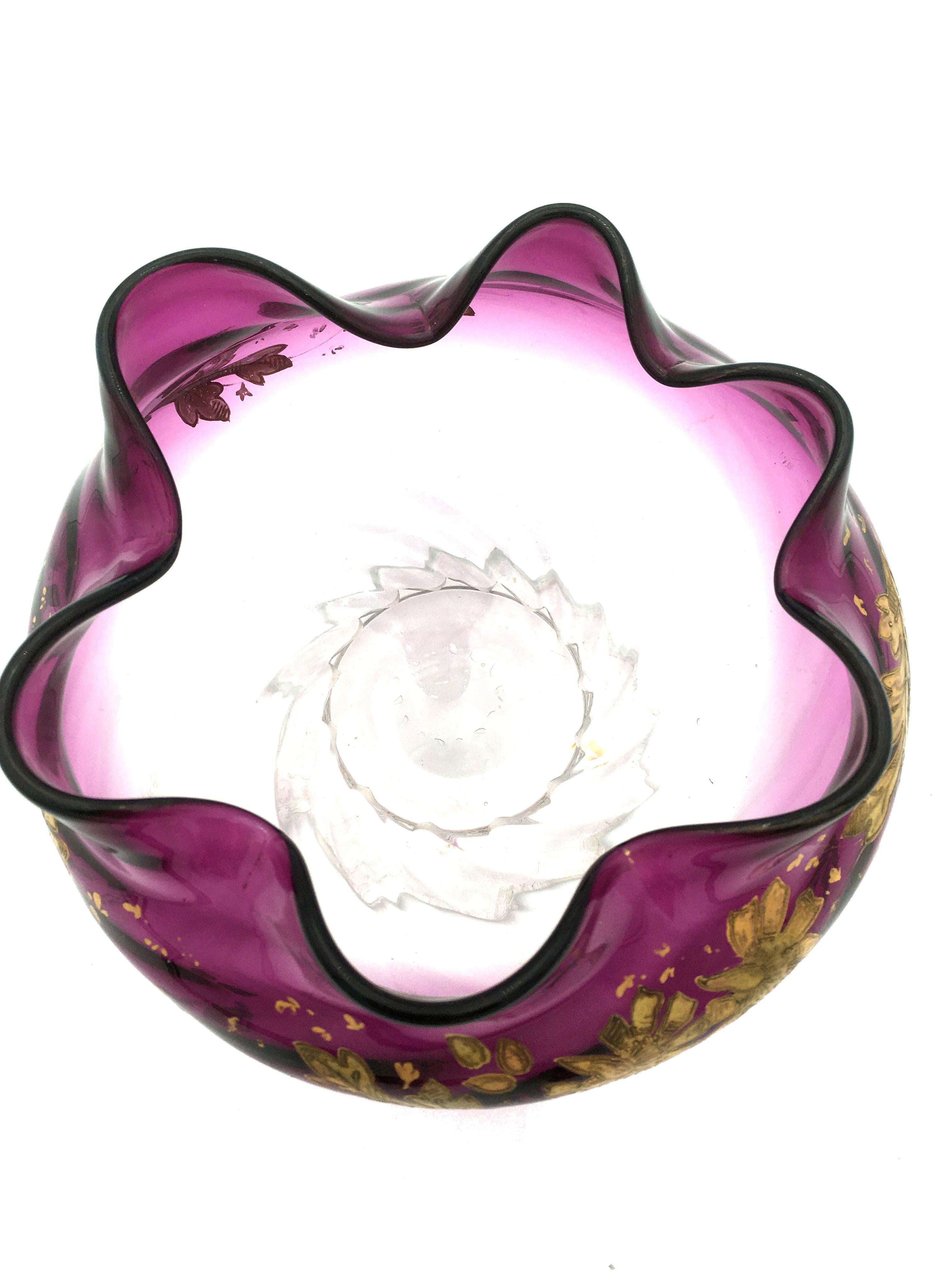 Art Nouveau Spiral Purple Crystal Bowl, circa 1900 1