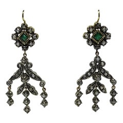 Antique Art Nouveau Square Emerald Rose Cut Diamond 14 Karat Yellow Gold Earrings