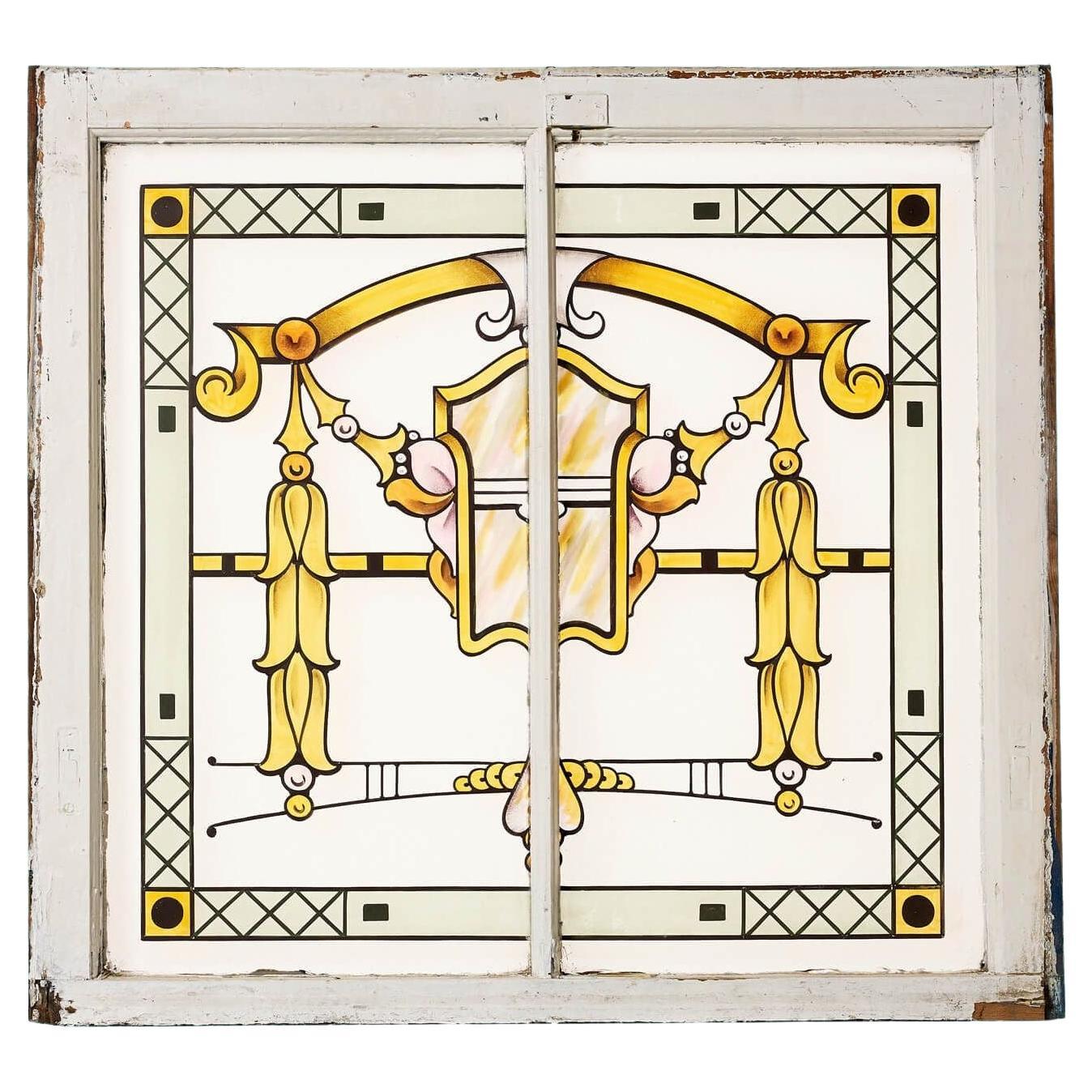 The Window Art Nouveau avec vitrail et meneau en vente