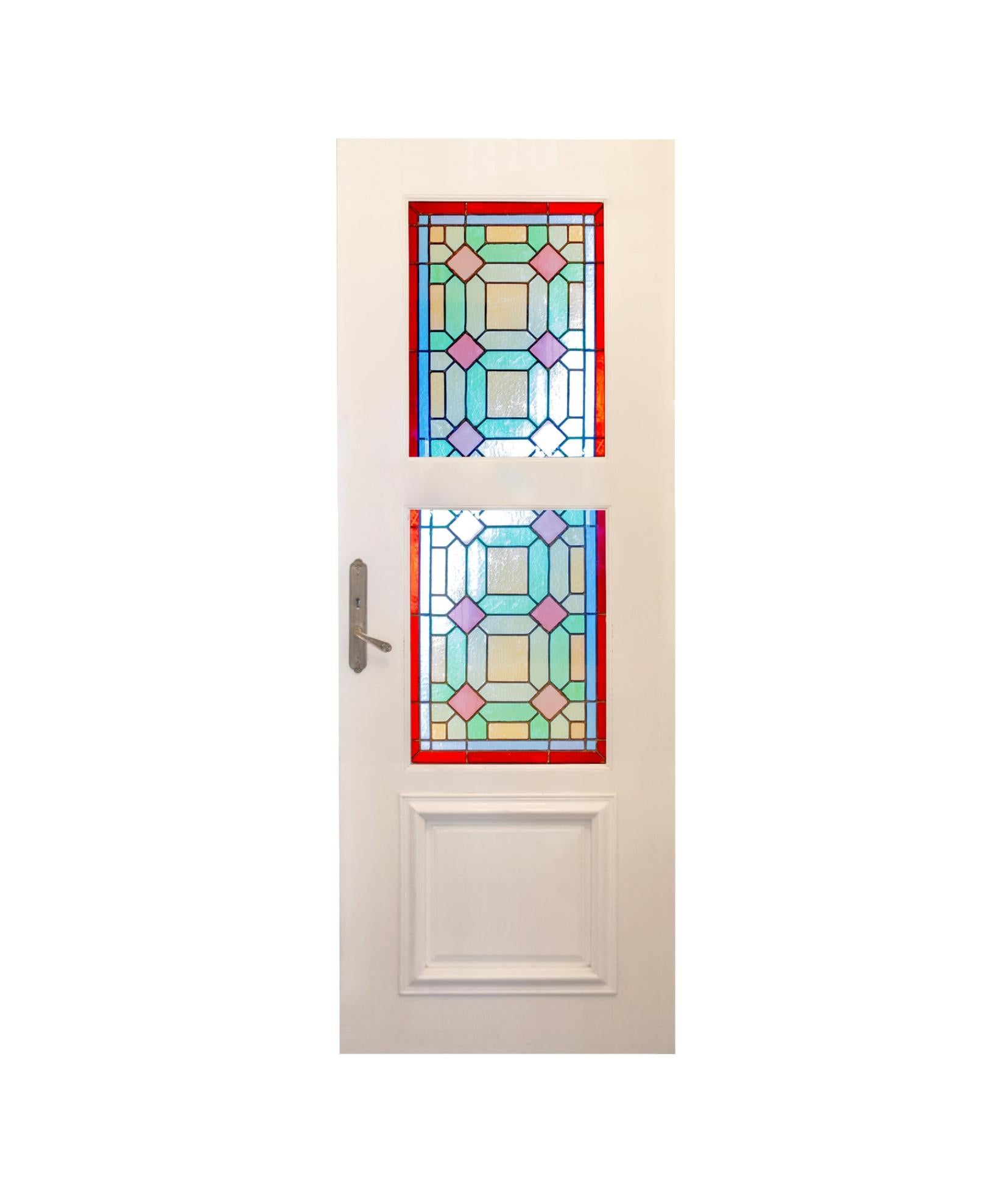 20th Century Art Nouveau Stained Glass 10 Panel in 5 Doors For Sale