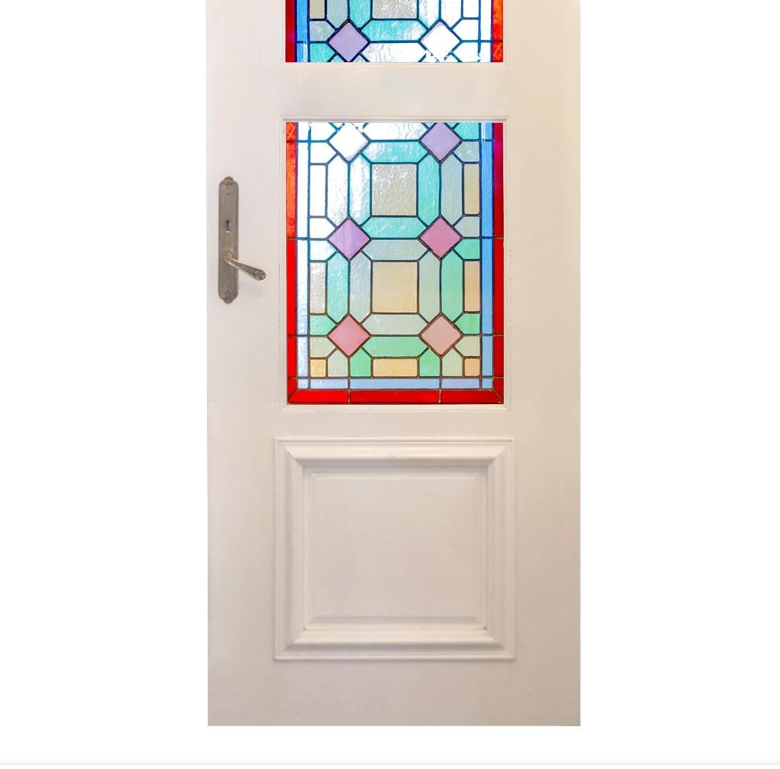 Art Nouveau Stained Glass 10 Panel in 5 Doors For Sale 1