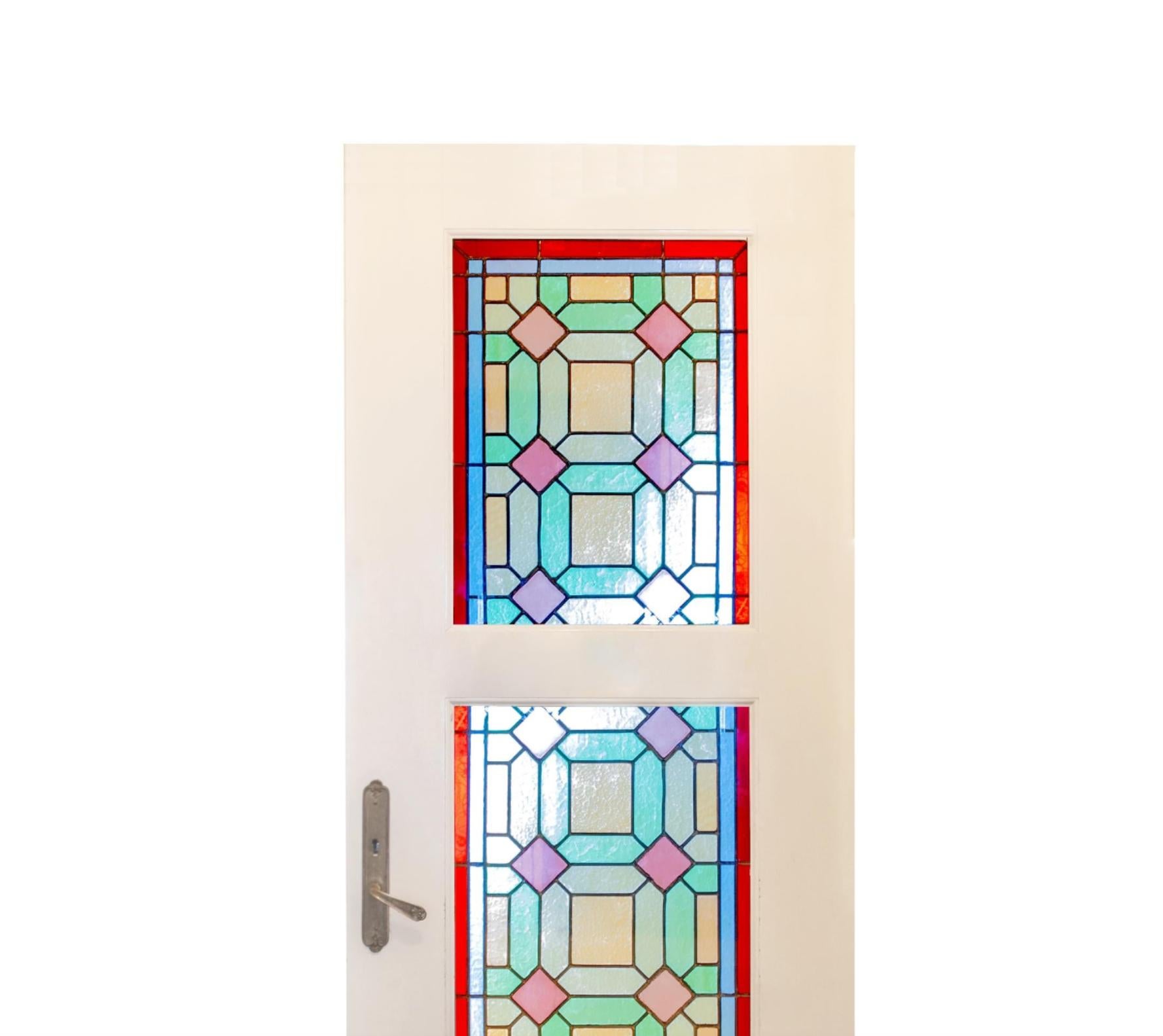 Art Nouveau Stained Glass 10 Panel in 5 Doors For Sale 2