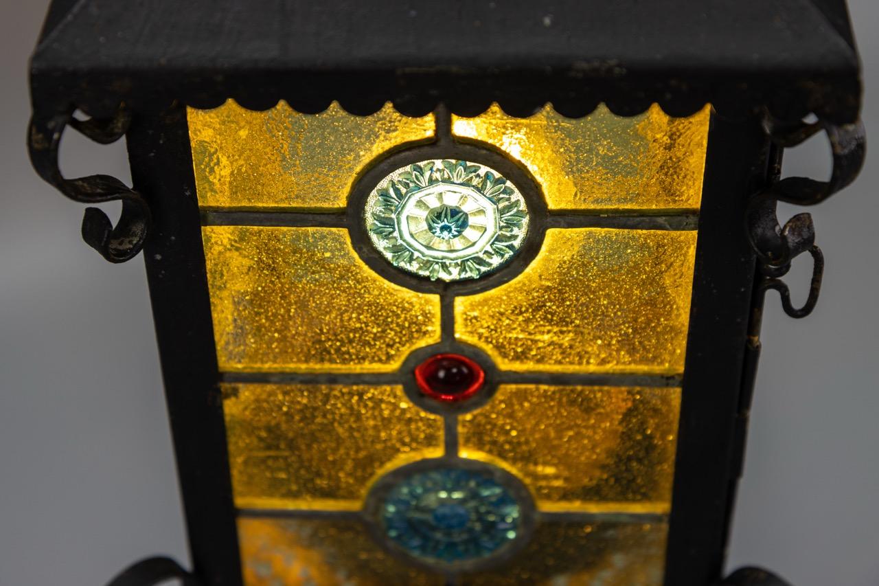 Lanterna a sospensione in vetro colorato e metallo in stile Art Nouveau, Germania, circa 1920 in vendita 3
