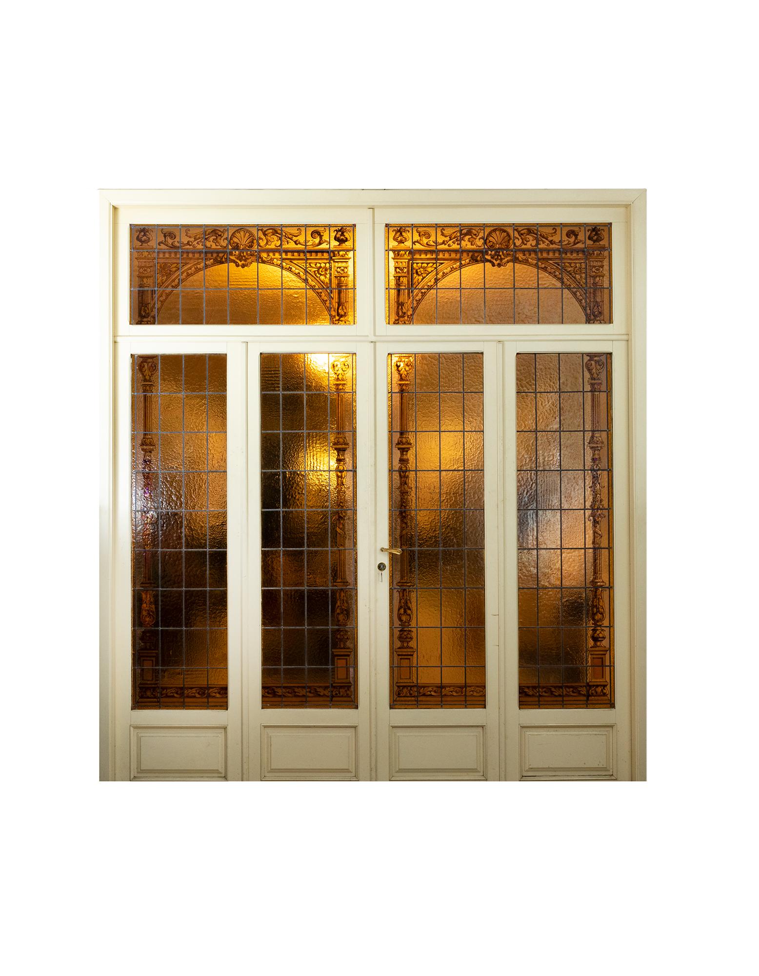 Art Nouveau Stained Glass Doors, Early 1900s, France In Fair Condition For Sale In Lisbon, PT