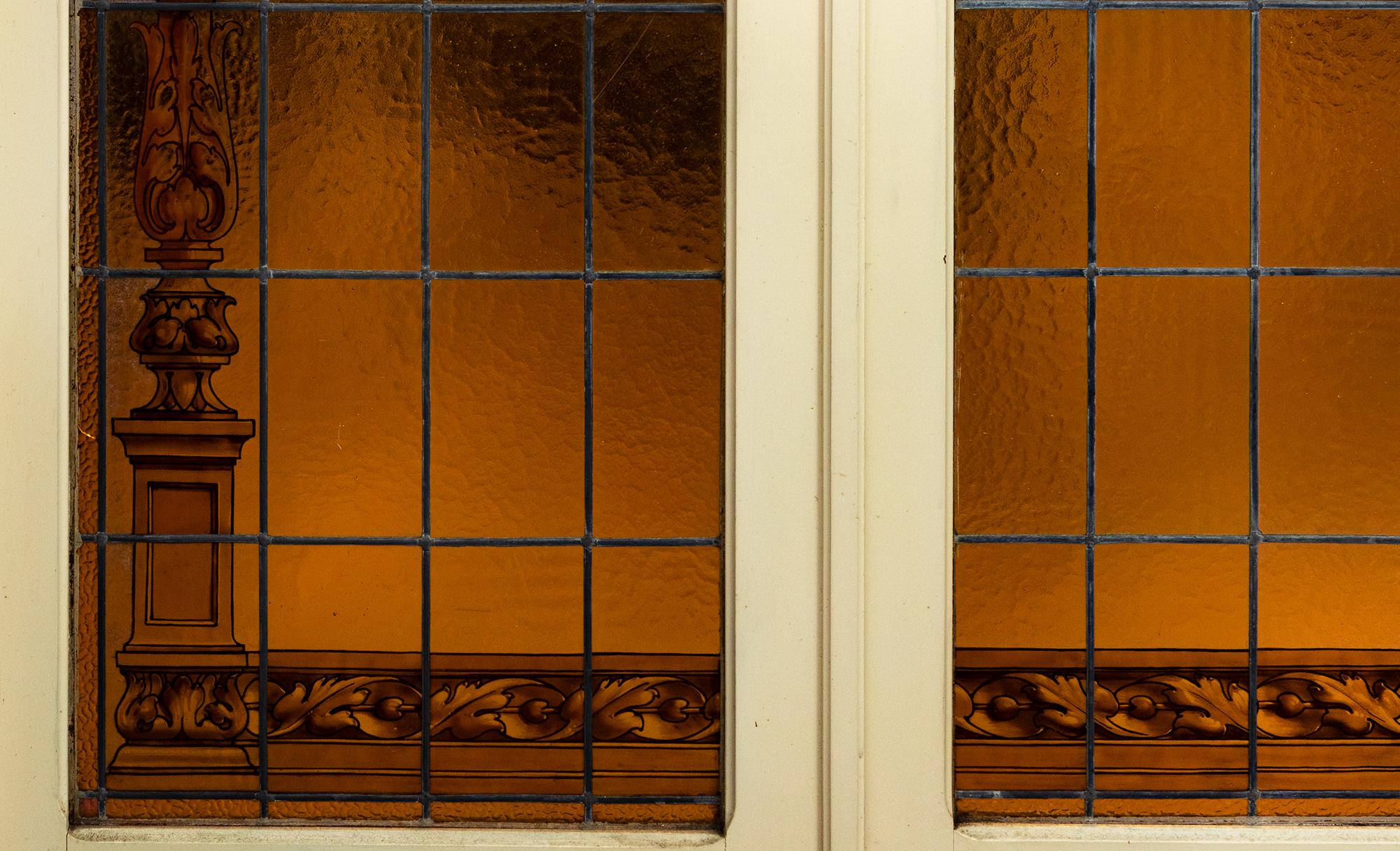 Brass Art Nouveau Stained Glass Doors, Early 1900s, France For Sale