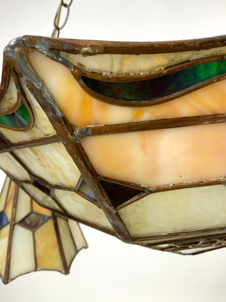 Art Nouveau Stained Glass Pendant Chandelier with Art Deco Influences For Sale 5