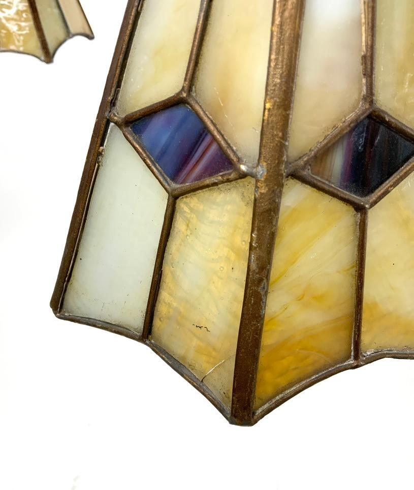 Art Nouveau Stained Glass Pendant Chandelier with Art Deco Influences For Sale 4