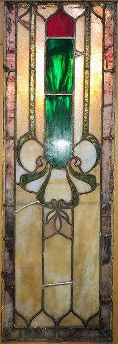 Art Nouveau Stained Glass Window 16" x 41"