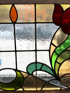 Art Nouveau Stained Glass Windows w/ Floral Tulip 26" x 29"