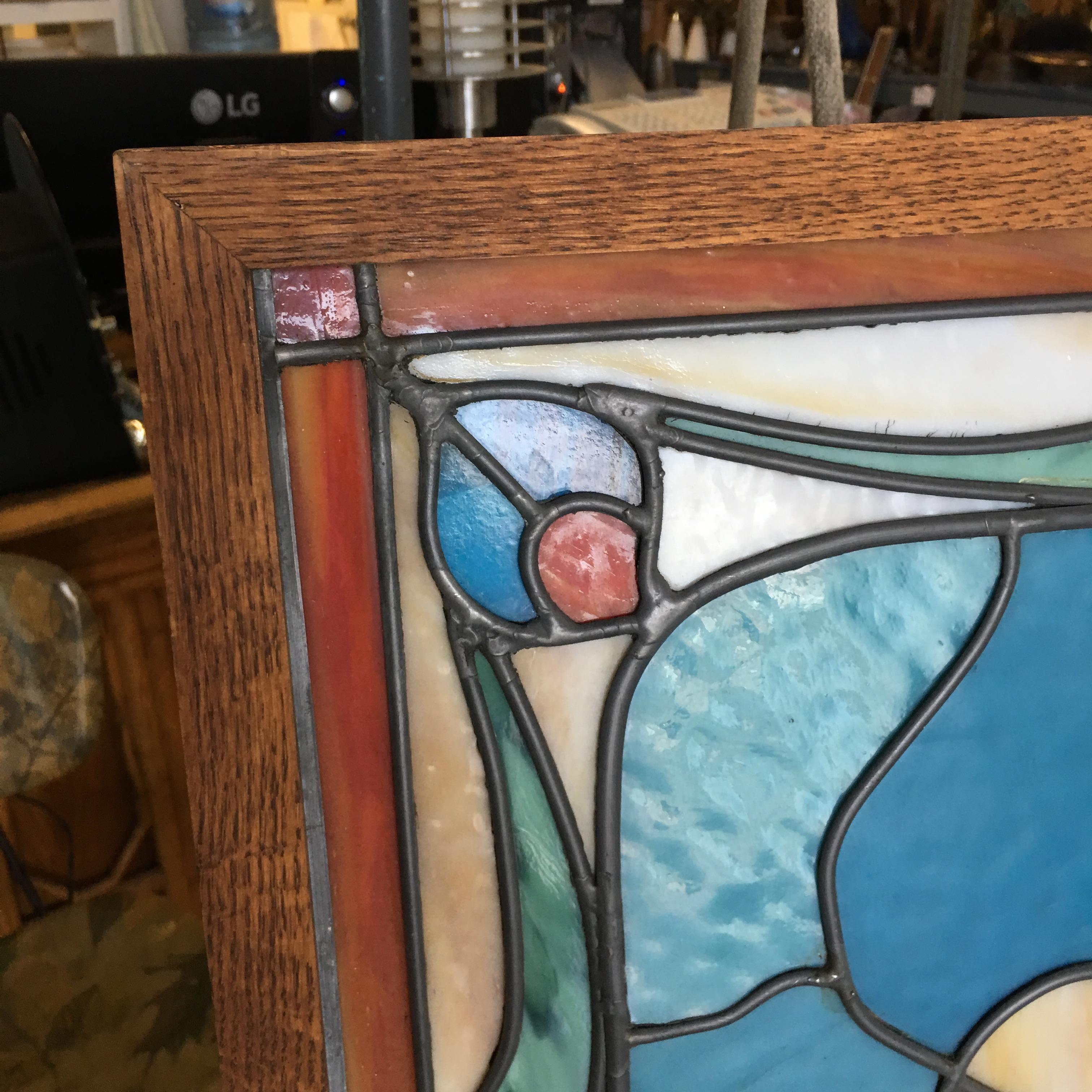 Art Nouveau Stained Leaded Glass Window Panels, 1900 In Excellent Condition In Van Nuys, CA